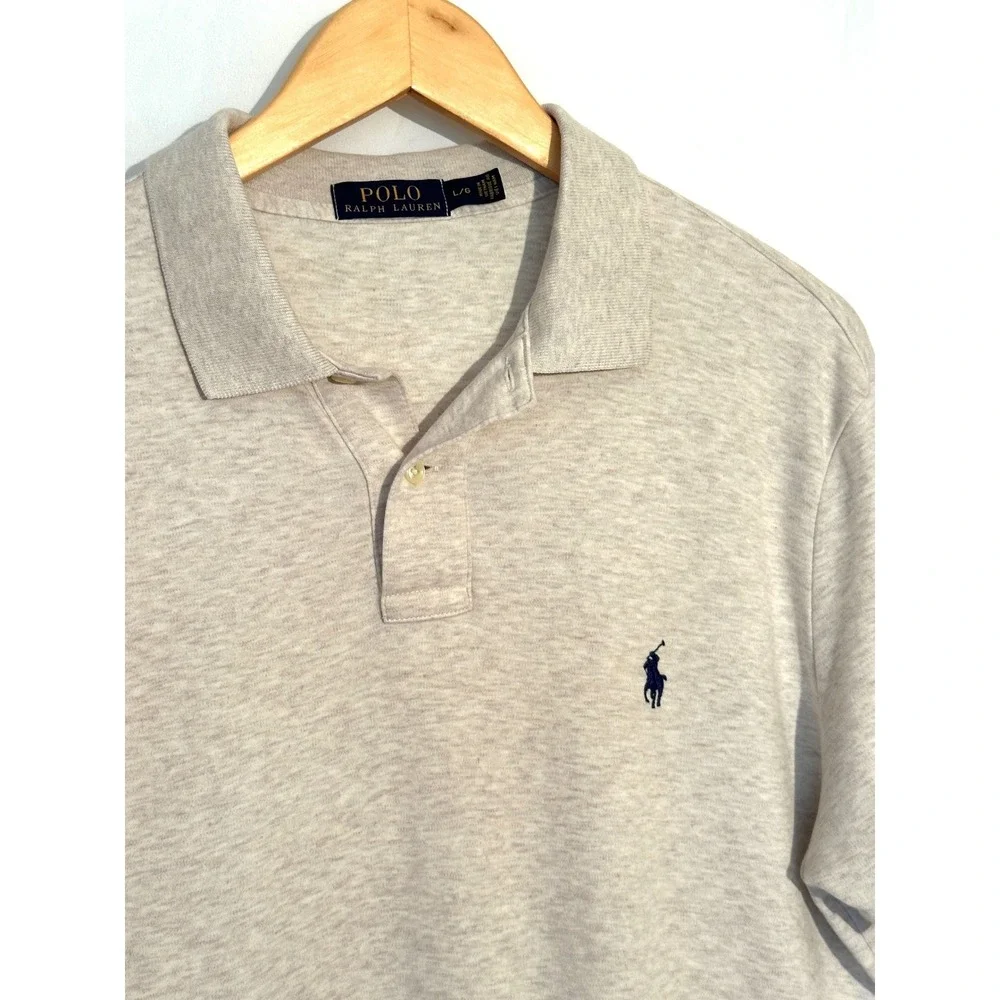 Polo Ralph Lauren Mens Short Sleeve Polo Shirt Heather Oatmeal‎ Beige Cotton L